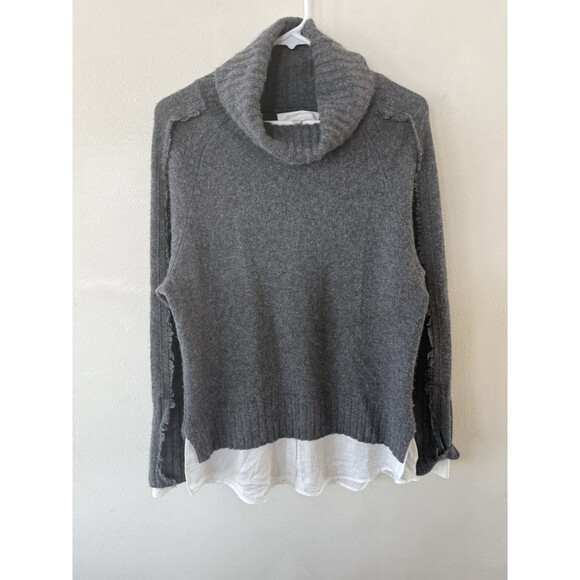$428 Brochu Walker Jolie Fringe Layered Sweater Gray Wool Cashmere Turtleneck L - Picture 4 of 8